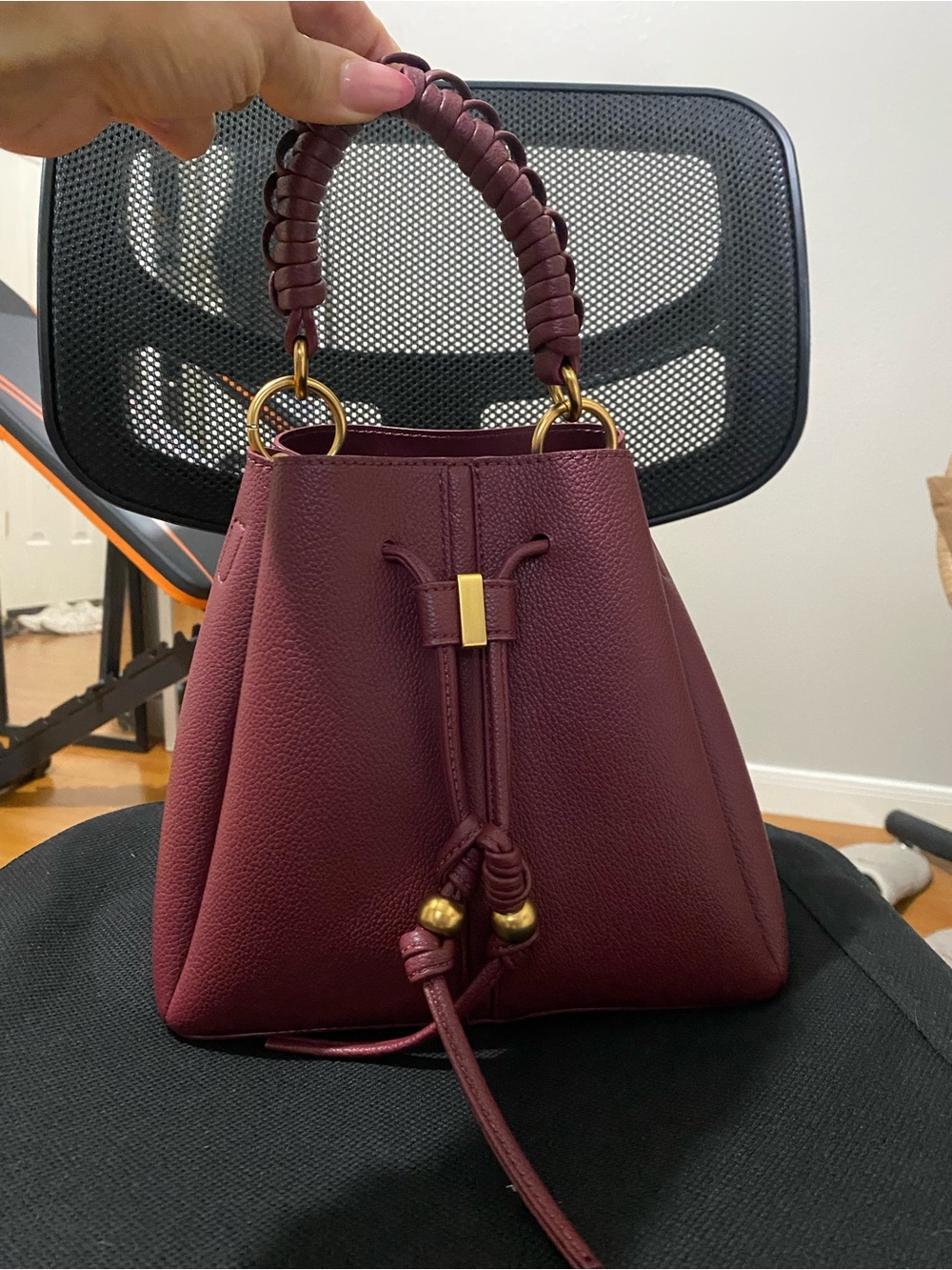 Aldo Burgundy Drawstring Mini Top-Handle Bag